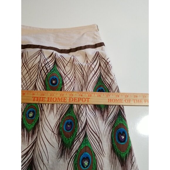 Bamboo Traders Women's Skirt Size 4P Beaded Peacock Feathers Cotton Lined A line - Picture 9 of 12